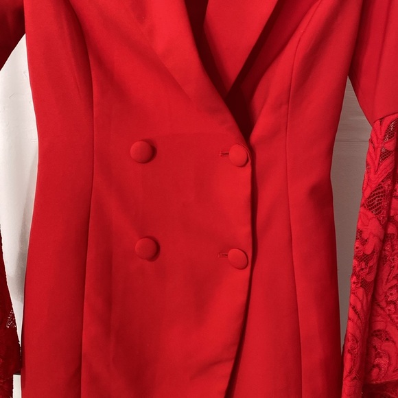 Blithe Women’s Red Blazer Dress Size Small – Double Breasted, Lace Bell Sleeves - Picture 5 of 8